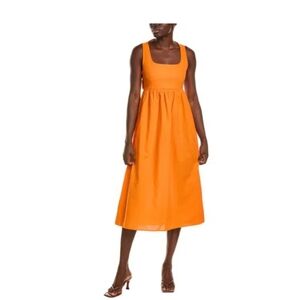 O.p.t. Mariabella Linen-blend Midi Dress In Orange XS Open Back Fall Photoshoot